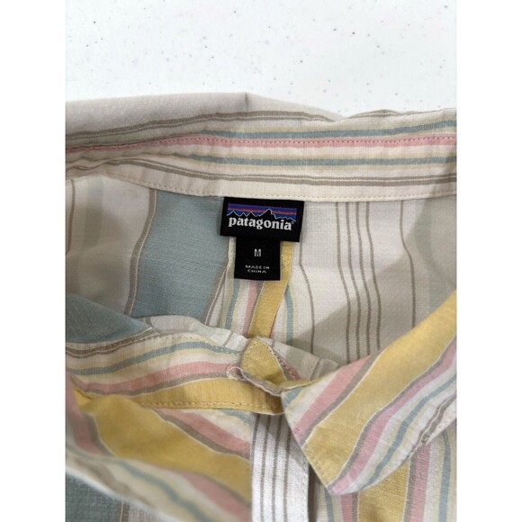 Patagonia Women M Organic Cotton Hemp Button Up Striped Shirt Lightweight Blue - Picture 7 of 9